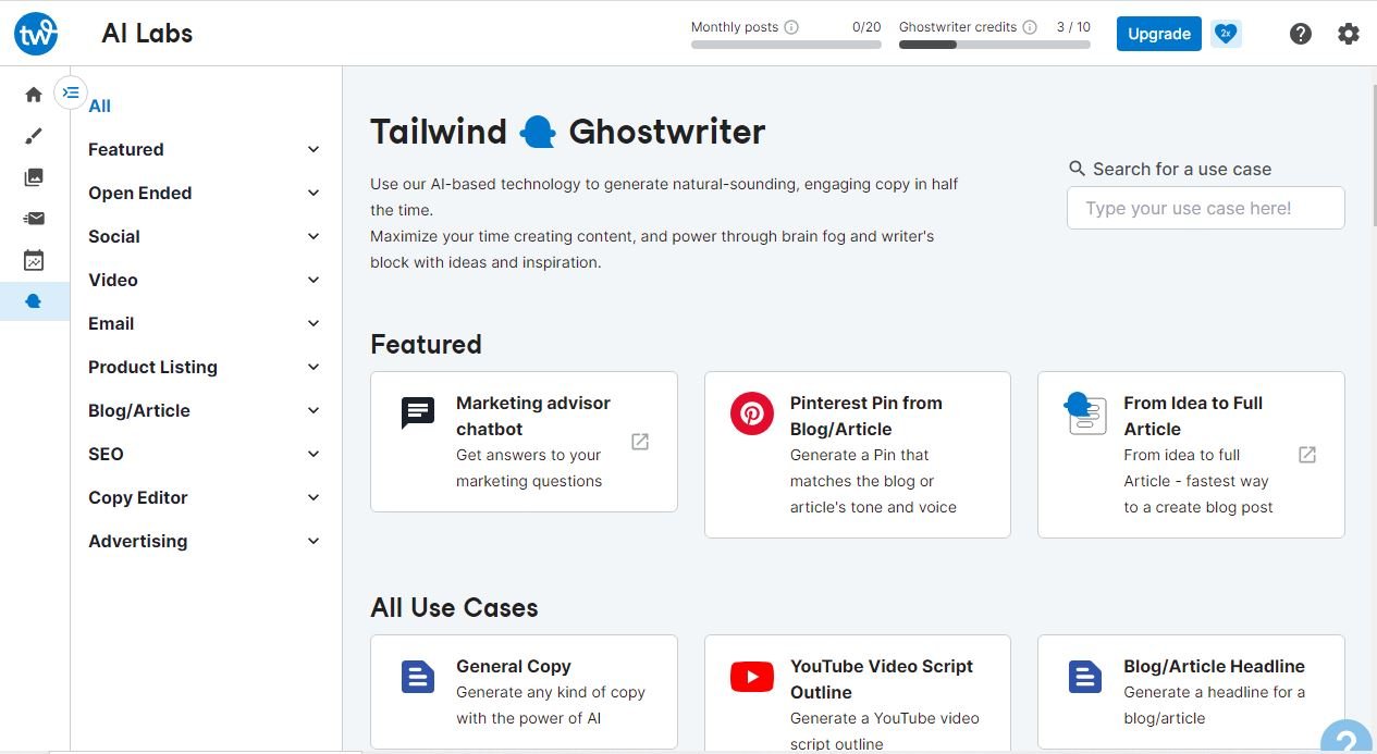 Boost your company's advertising strategy with Tailwind's Ghostwriter AI